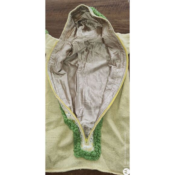 Vintage handmade baby bunting w bunny trim yellow green Easter lined - Picture 10 of 13